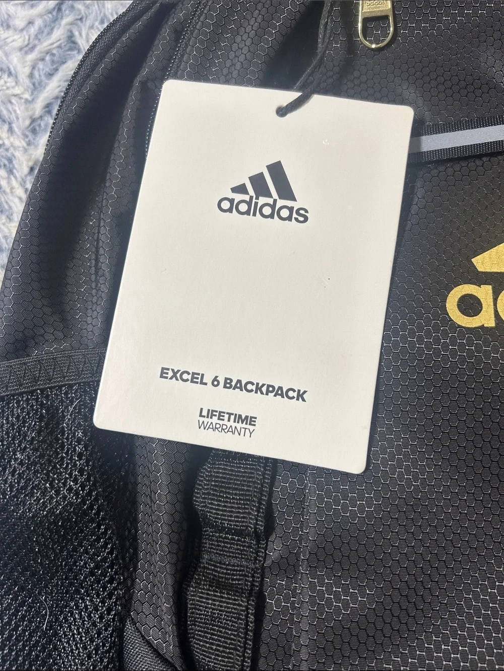 Adidas Excel 6 Black Backpack with Gold Metallic Logo Accent